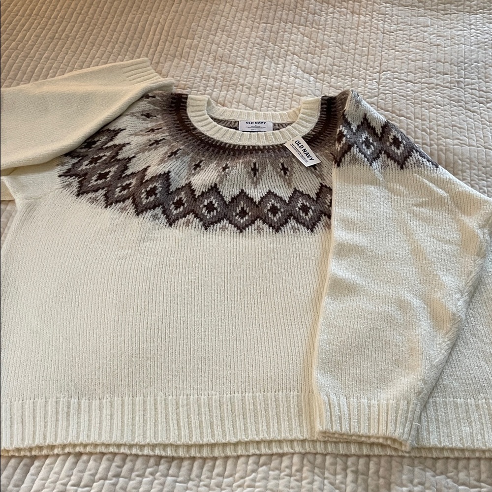 Old Navy Cream and Brown Nordic Sweater
